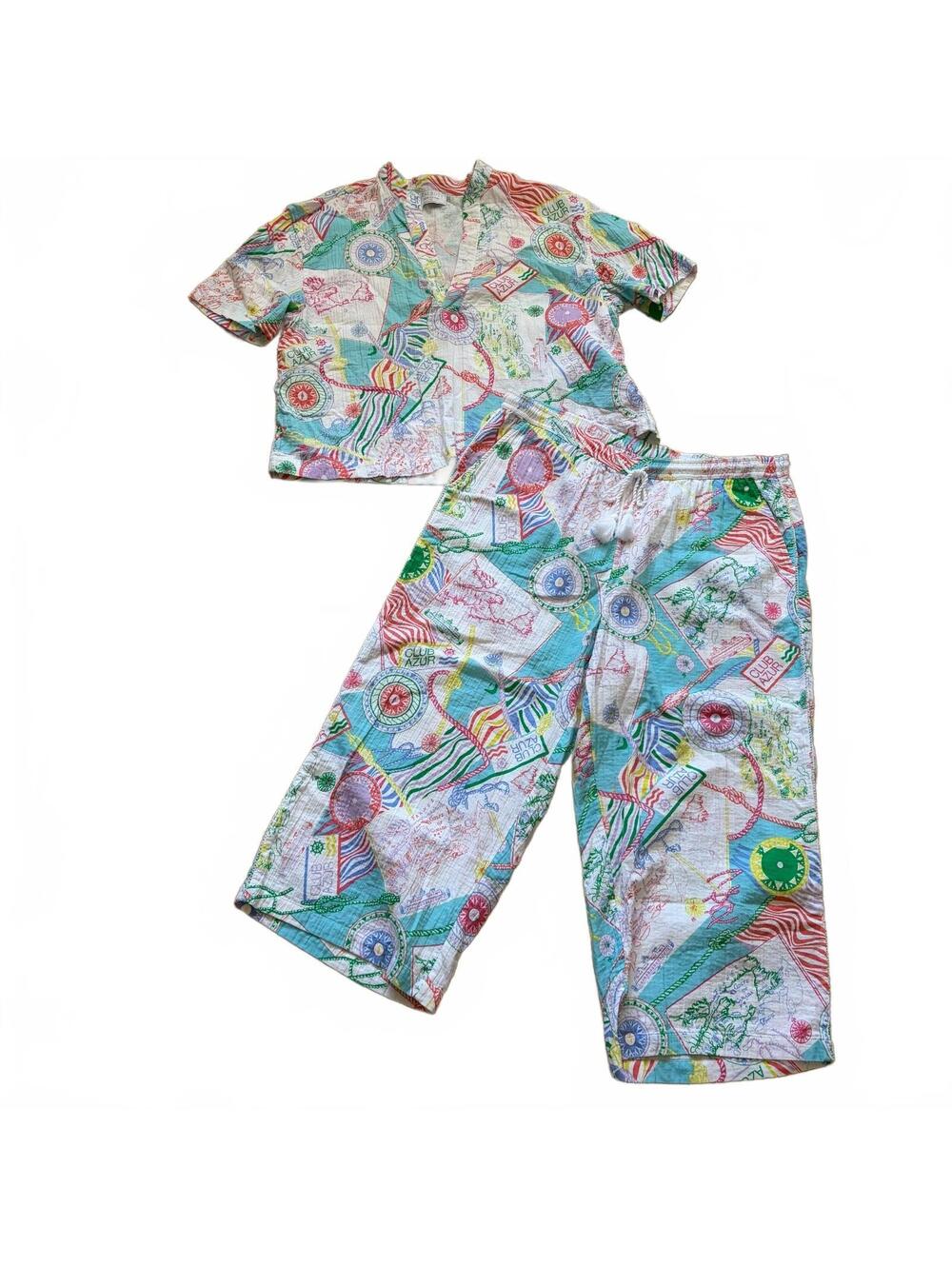 Talbots Aqua Club Gauze Popover Cote D'Azur Resortwear Matching Set Beach XL